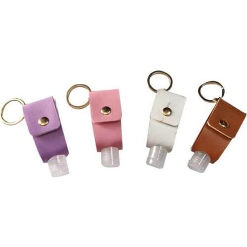 10pcs/lot Disinfect Hand Sanitizer Leather Keychain Holder Travel Bottle Refillable Containers 30ml Reusable Bottles