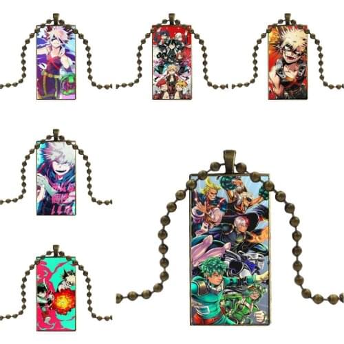 For Girls Statement Maxi Anime My Hero Science Deku And Bakugou Design Fashion Vintage Glass Women Rectangle Necklace Pendants