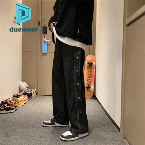 DUEWEER Mens Jeans Spring Autumn Summer Loose Straight Leg Casual Trousers Men Breasted Button Baggy Wide-Leg Denim Pants