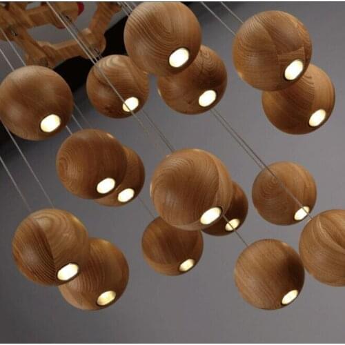 Europe Designer Wooden Hanging Lights Timber Ball Hanging Lamp G4 Pendant Lights Decorative Lighting Fixture Foyer Room Shop