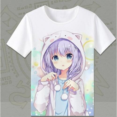 Desu ka Gochuumon wa Usagi Desuka T-shirt Kafuu Chino Cosplay T Shirt Anime Tops Tees