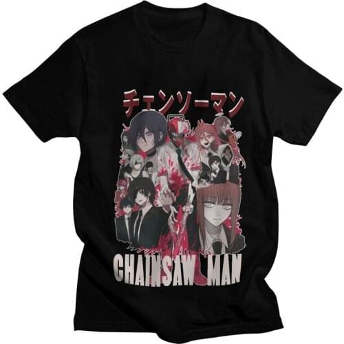 Chainsaw Man Full Cast T-shirt Men Harajuku T Shirt Short Sleeve Cotton Anime Manga Tshirt Cool Tees Tops