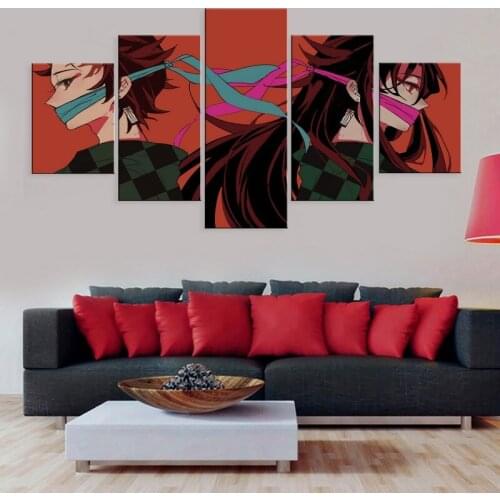 HD Print Painting 5 Pcs Demon Slayer Character Canvas Poster Modular Anime Pictures for Living Room Wall Art Home Decoration