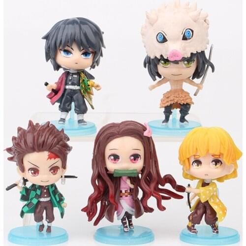 NEW 5pcs/set Anime Demon Slayer Kamado Tanjirou Kamado Nezuko Figure Toys PVC Furnishing Articles Gift 7.5CM