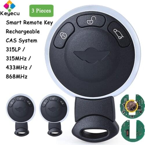 KEYECU Rechargeable Remote Key With 3 Button 315MHz ID46 Chip - FOB for BMW Mini Cooper 2007 2008 2009 2010 2011 2012 2013 2014