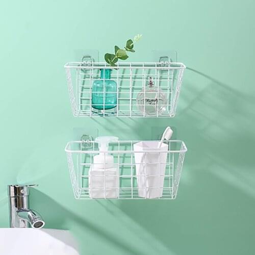 Wrought Iron Storage Rack Punch-free Storage Organizer Shelf Holder Kitchen Wall-mounted Storage Basket bathroom Accessories Set