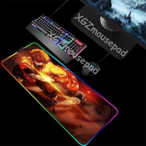 XGZ Anime Demon Slayer Kimetsu No Yaiba Custom Large RGB Mouse Pad Black Lock Edge Student Computer Desk Mat Rubber Non-slip Xxl