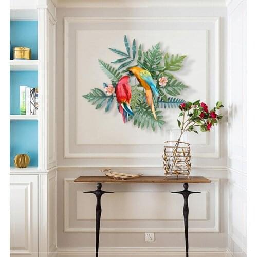 Creative Wrought Iron Tropical Flowers Birds Wall Hanging Ornament Decoration Home Porch Sofa Background 3D Wall Sticker Crafts
