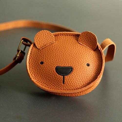 Cute Children Bear PU Leather Crossbody Bags Toddler Girls Brown Mini Coin Purses and Handbag for Baby Kids Wallet Messenger Bag