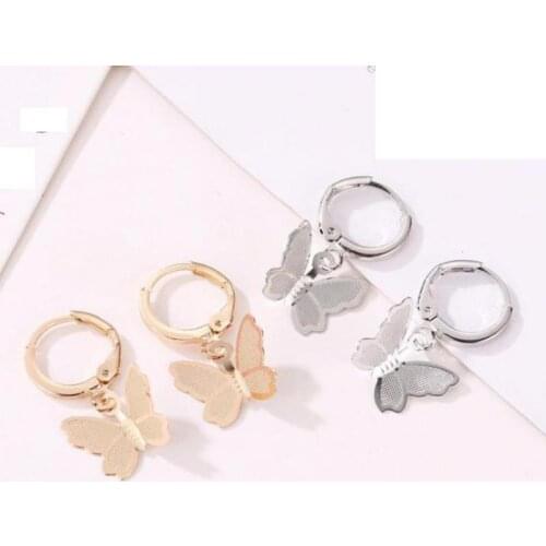 Sweet Frosted Butterfly Pendant Earrings Gold Silver Color Fashion Earrings For Women Metal Earing Jewelry Kolczyki Pendientes