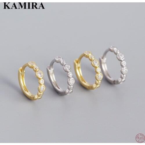 KAMIRA 925 Sterling Silver Fashion Bohemian Ear Buckle Pave Shiny Zircon Hoop Earrings for Women Teen Party Retro Huggie Jewelry