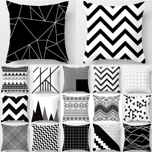 Fashion Black and White Geometric Polyester Cushion Cover Pillow Home Decoration Sofa Bed Decoration Pillow Cover 45cmx45cm