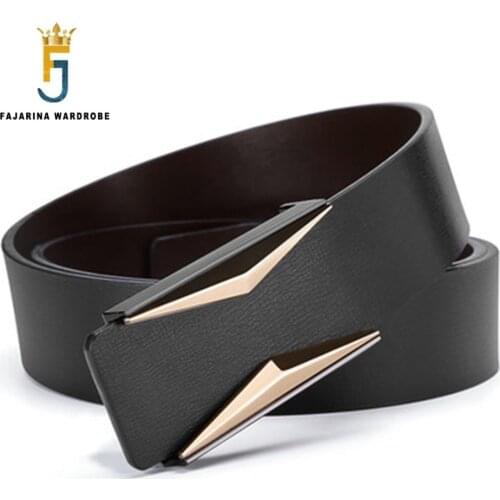 FAJARINA Quality Casual Male Second Layer Cowskin Mens Belt Genuine Leather Smooth Buckle Metal Waist Belts for Men Cow LUFJ487