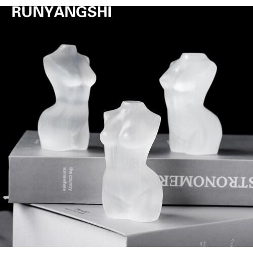 Natural White Stone gypsum Hand carved ornaments Female nude models Plaster stone Healing Quartz For Home decoration gift
