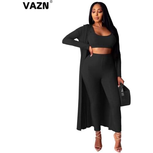 VAZN 2020 New Elegant Women Loose Two Piece Set O-neck Full Sleeve 3 Piece Set Women Full Pant Summer Sets