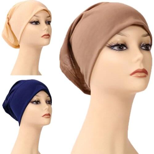 Solid Color Soft Modal Elastic Inner Hijab Caps Muslim Stretch Turban Cap Head Cover Islamic Female Underscarf Bonnet Hat