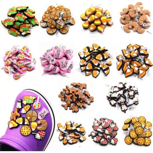 Wholesale Pizza Milk tea Croissant Candy Shoe Charms PVC Cute ice cream Shoes Buckle Accessories fit Croc JIBZ X-mas Kids Gifts