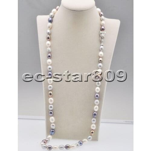 P6750 17“ 32" 50” 13mm White Black Gray Rice Freshwater Pearl Necklace Choker CZ