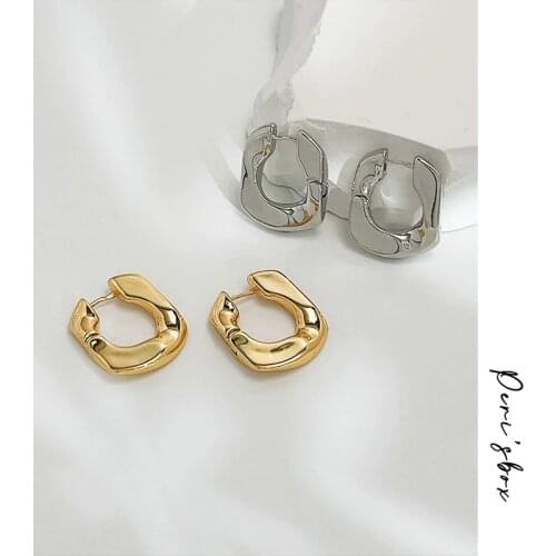 PerisBox Unique Irregular Smooth Brass Hoops Earring Female Creative Wave Surface Jewelry Geometric Oval Hoop Earrings