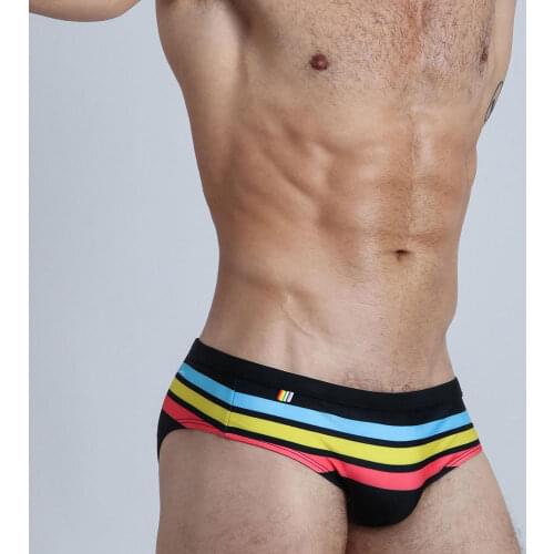 Colorful Stripes Swimwear Men Man Swimsuits Mens Swim Briefs Sexy Push Up Pad Swimming Trunks Mens Bathing Suits Beach Wear