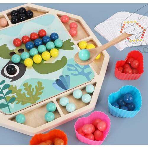 Basic life skills toys Wooden beads puzzle Educational toddler baby grasping training spoon clips Dots Beads Board Games Toy