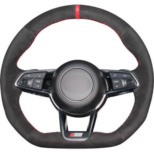 Hand-stitched Black Suede Car Steering Wheel Cover for Audi TT (8S) 2014-2019 TTS 2014-2019 TT RS 2016-2019 R8 (4S) 2015-2019