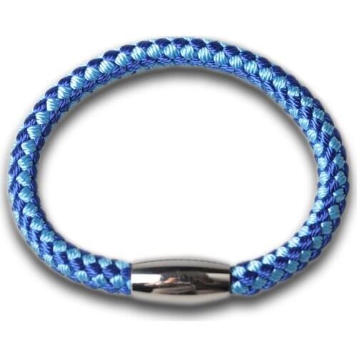 Mama handmade blue weave woven bracelet bangle jewelry with stainless steel clasp for him