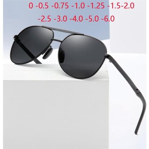 Double Beam Black Frame Gray Lens Nearsighted Sunglasses Men Polarized Metal Prescription Sunglasses Male 0 -0.5 -0.75 To -6.0