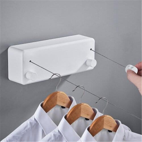 Clothes Line Dryer with Double Ropes Wall Punching Free Retractable Clothesline Hotel Clothes Drying Rope Bathroom Towel Holder