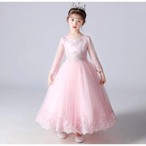 Girls Party Dress Wedding Frock Flower Gown Princess Evening Summer Kids Mesh Sleeve Dress