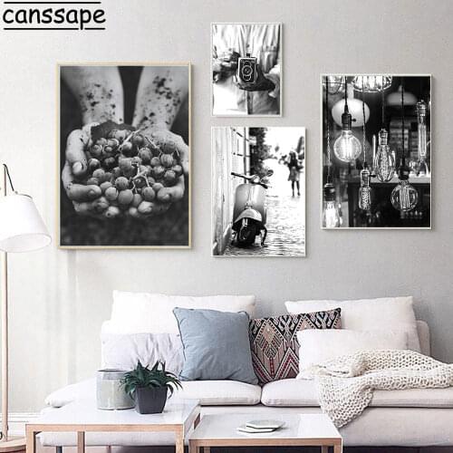 Black And White Vintage Poster Old Camera Wall Art Canvas Painting Motorcycle Girl Prints Nordic Poster Wall Pictures Home Decor