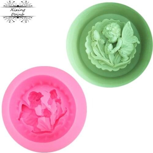 DIY cake baking silicone fondant mold boy Angel Flower shape silicone handmade soap mold
