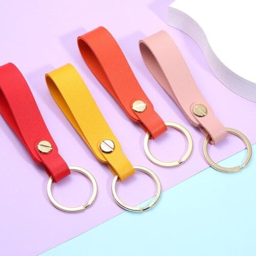 Bright 8 Colors PU Leather Single Buckle Keychain Long Chain Colorful Bright PU Leather Key Chain Waist Wallet KeyChain Keyholde