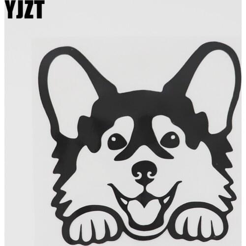 YJZT 12.5CMX12.4CM Lovely Peeking Corgi Decal Vinyl Car Sticker Black/Silver 8A-0605