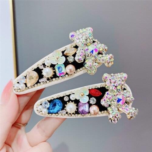 HOT Korean Vintage Bear Hair Clip Hairpin Barrette for Women Luxury Handmade Diamond Rhinestone Animals Hair Clip Claw Wholesale