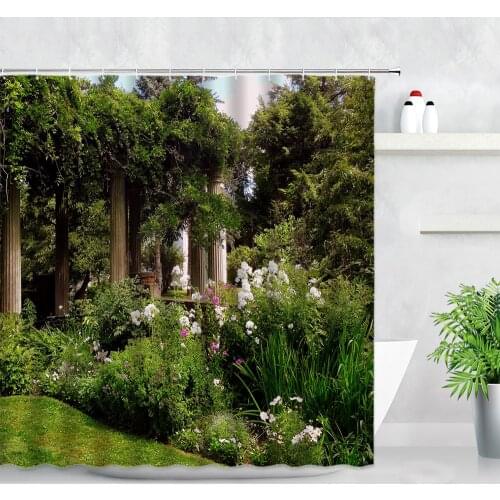 Spring Scenery Flowers Shower Curtain Green Plants Trees Garden Landscape Decor Waterproof Fabric Bathroom Curtains With Hooks