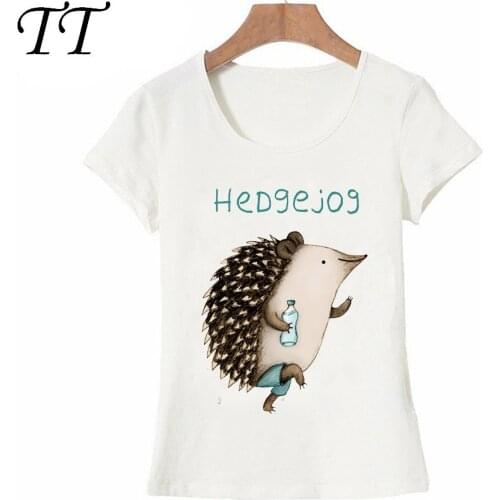 2021 New summer Kawaii printing girl T-Shirt Cute Women t-shirt lovely Hedgejog design Tops fashion maiden casual Tees