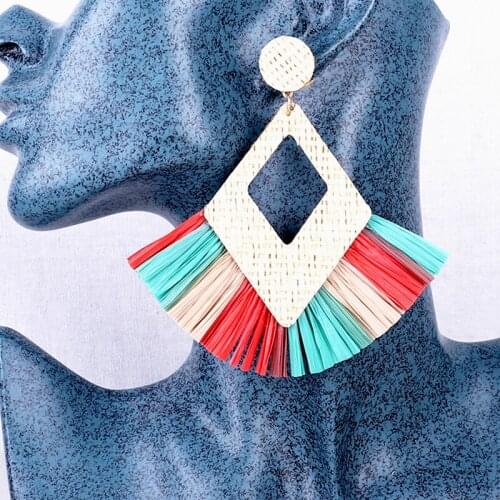 Handmade earrings for women hoop korean Party Christmas vintage statement big fashion jewelry geometric Lafite long earrings