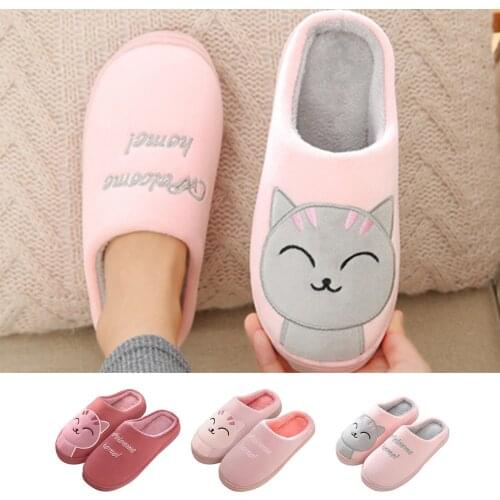 Women Winter Home Slippers Cartoon Cat Shoes Non-slip Soft Winter Warm House Slippers Indoor Bedroom Lovers Couples New House
