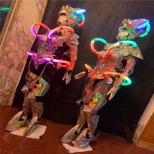 BV20 Cosplay party wears RGB colorful light led costumes robot suit women wear luminous armor bodysuit glowing outfit show cloth