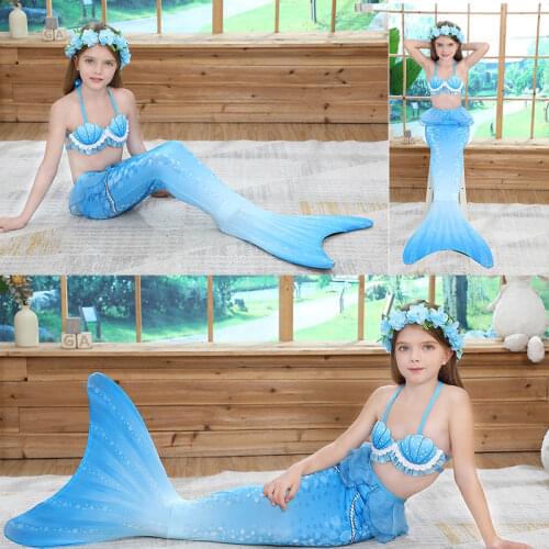 2021 Summer The Little Mermaid Tail Costume Children Mermaid Tail Cosplay Kids Girls Fancy Swimsuit Halloween Costume No Flipper