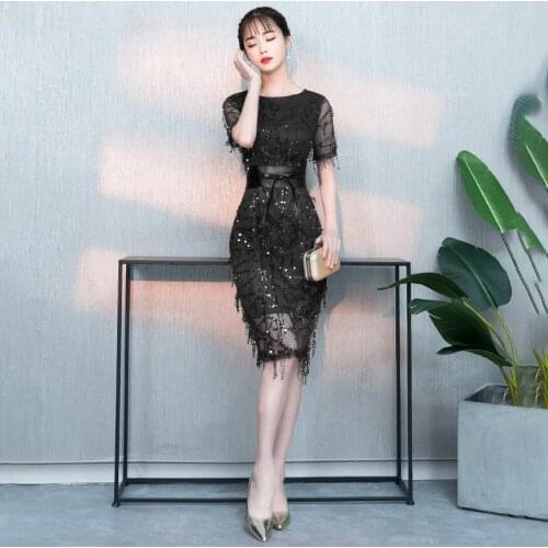 2019 new fringed sequins high elastic waistband long section thin temperament party dress lady woman evening dress dresses