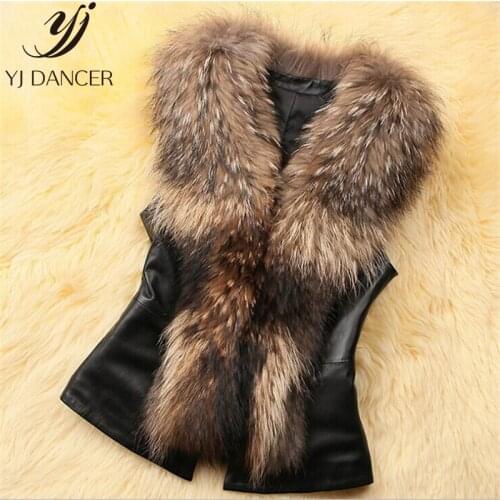 Faux Fur Vest Fur Coat New 2018 High quality Fashion Autumn Winter Womens Temperament Short Paragraph Raccoon Fur Collar Vest
