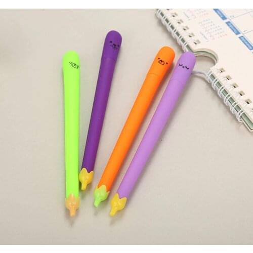 20 PCs Cartoon Eggplant Gel Pen Creative Learning Stationery Cute Simulation Vegetable Water-Based Sign Pen Student Cartoon Pen