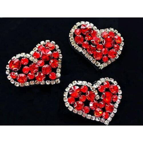 Red heart 5pcs beaded patches embroidered fabric patch applique parche patches for clothing parches para bordados para roupa