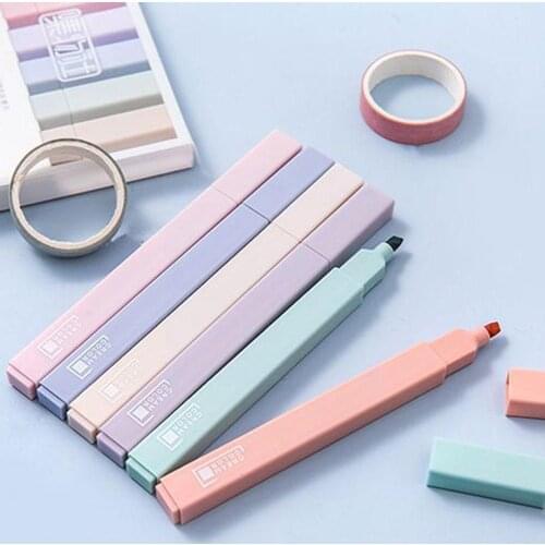 6pcs/Set Soft Tip Highlighter Light Color Series Marker Scrapbooking Pen Journal Album Fluorescent School Diy Stationery Pe L3C2