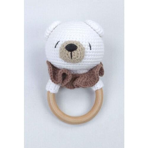 White Organic Handmade Amigurumi Teddy Bear Rattle Toy