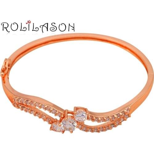 ROLILASON White Crystal & AAA Zirconia Gold Tone Bangles Health Nickel Lead free Fashion jewelry TB210