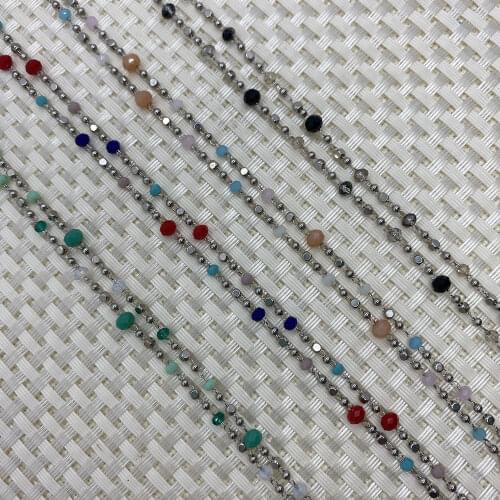 Natural Stone Handmade Chain Color Stainless Steel Copper Chain with Gold Thread Irregular Cut Face Ladies Fashion Bracelet