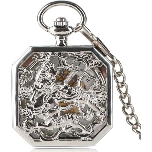 Carving Vintage Skeleton Tiger Pocket Watch Men Hand Winding Mechanical Women Fob Watches Chain Exquisite Fashion Clock Gift